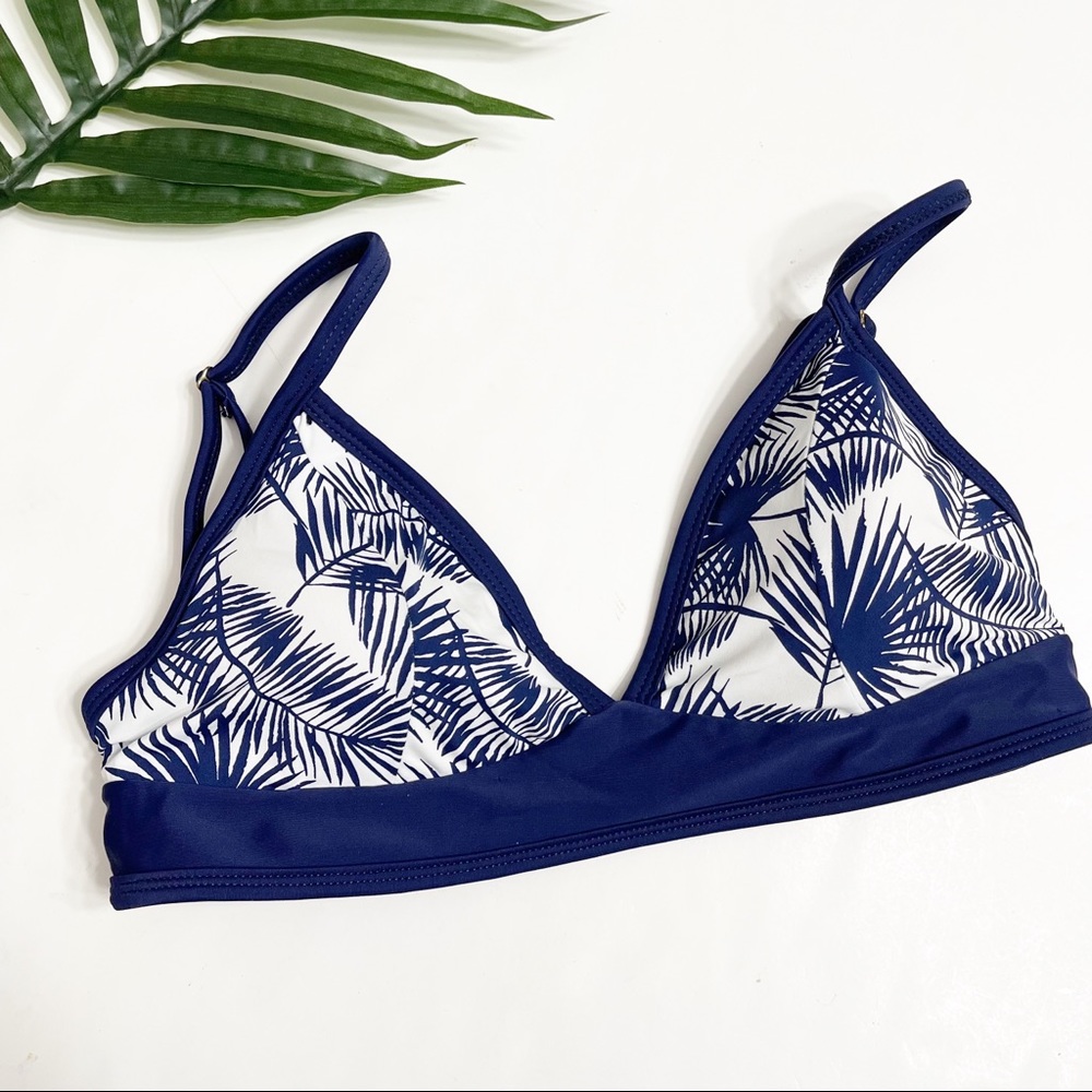 KhongBoon White Blue Palm Printed Bikini Top